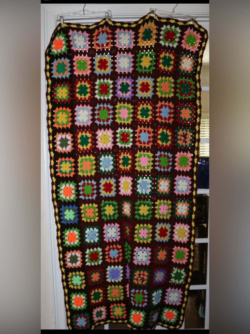 Hand Crocheted Granny Square Lap Throw Blanket - 78" x 40"